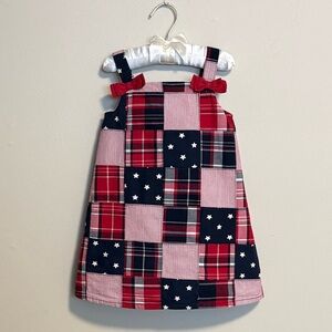 Gymboree Red, Navy & White Patchwork Star Plaid Jumper Dress, size 3T